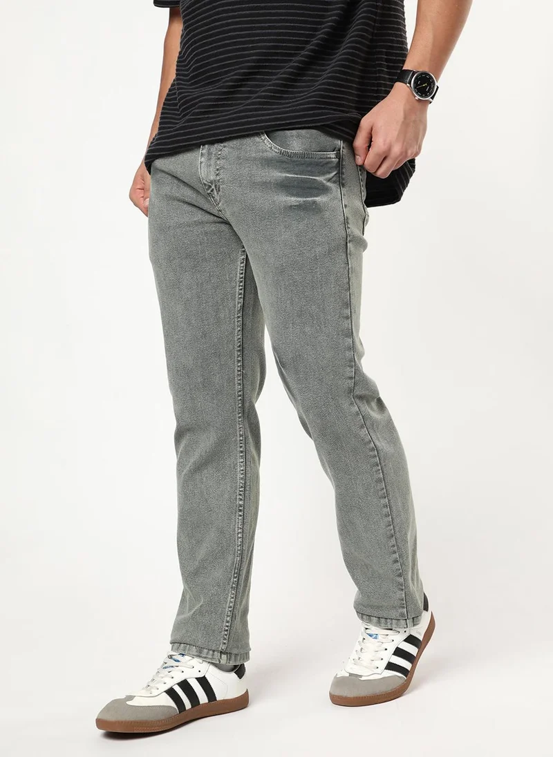 أوربانو فاشن Urbano Fashion Men's Light Grey Regular Fit Heavy Washed Denim Jeans Stretchable